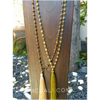 natural ceramic color beads prayer necklaces with tassels